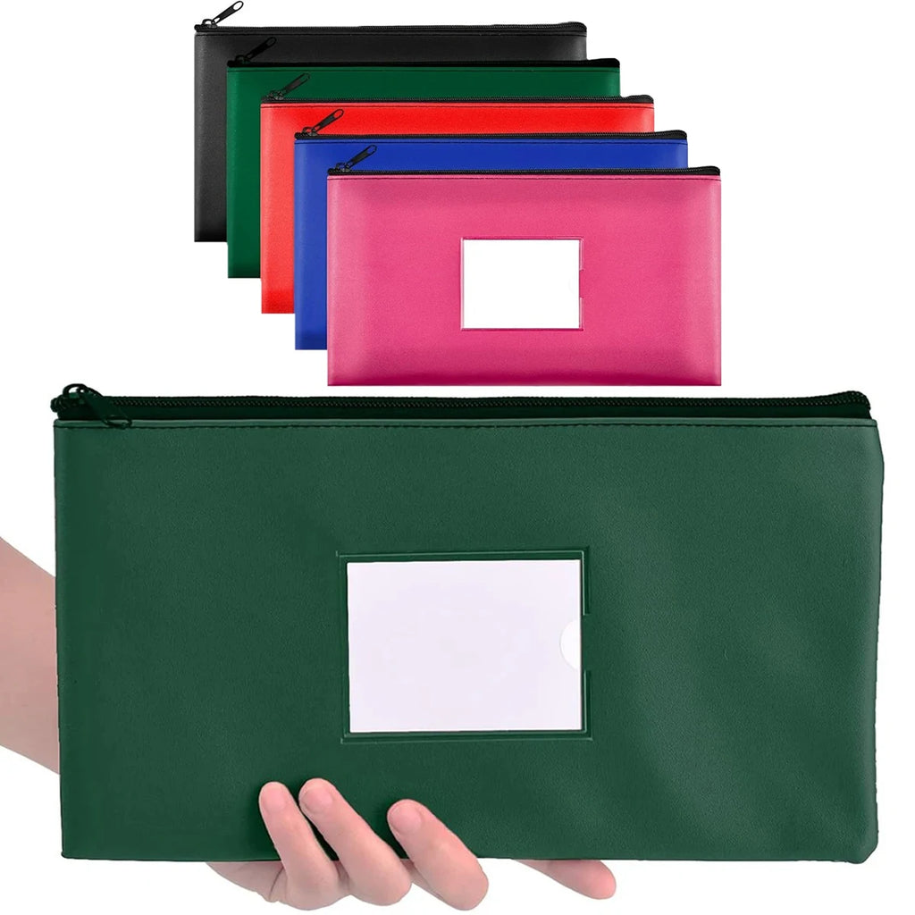 Multi-Purpose Money Bag Coin Purse with Zipper PU Leather Organizer Bag with Write-on Label Random Color for Makeup Cash Tools Oasis Select