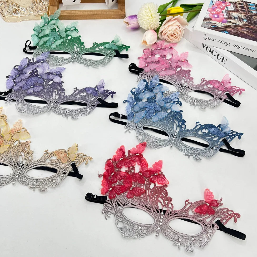 Gradient Butterfly Masquerade Mask Sexy Lace Half Face Mask Luxury Rhinestone Mask for Performance Cosplay Supplies Party Prom Oasis Select
