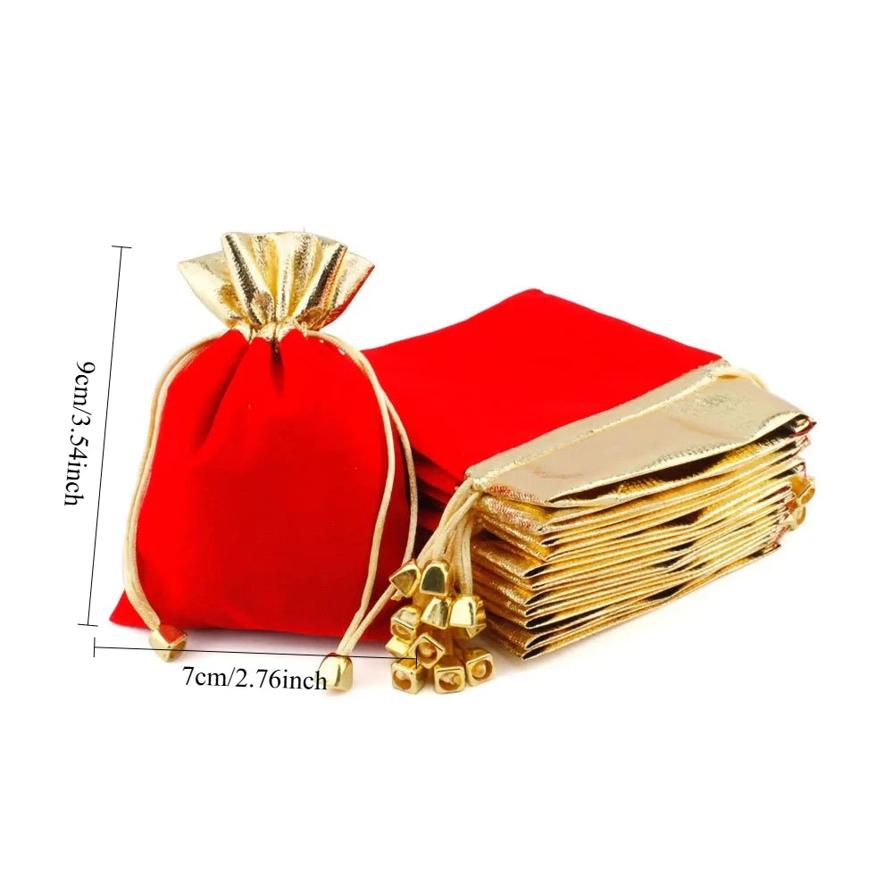 9/18/27pcs elegant red buttoned jewelry bags, 7x9cm, Christmas gifts, New Year gift drawstring, plush bags Oasis Select