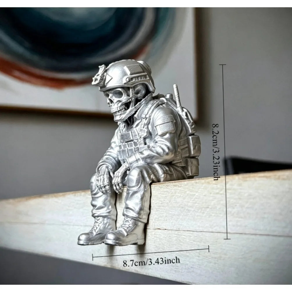 Sitting Tactical Skull Soldier Cool Ornament Home Office Military Skull Soldier Figurine Whimsical Seated Warrior Ornament Decor Oasis Select