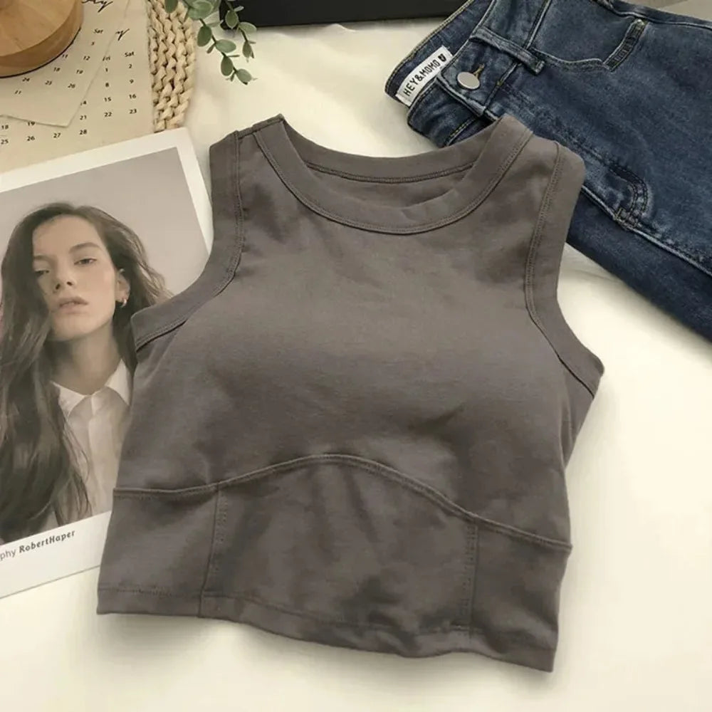 Sexy Breathable Bra Vest U-shaped Top with Pad Bra Crop Top Bra Black White Sleeveless Top Summer Oasis Select Dark grey One Size