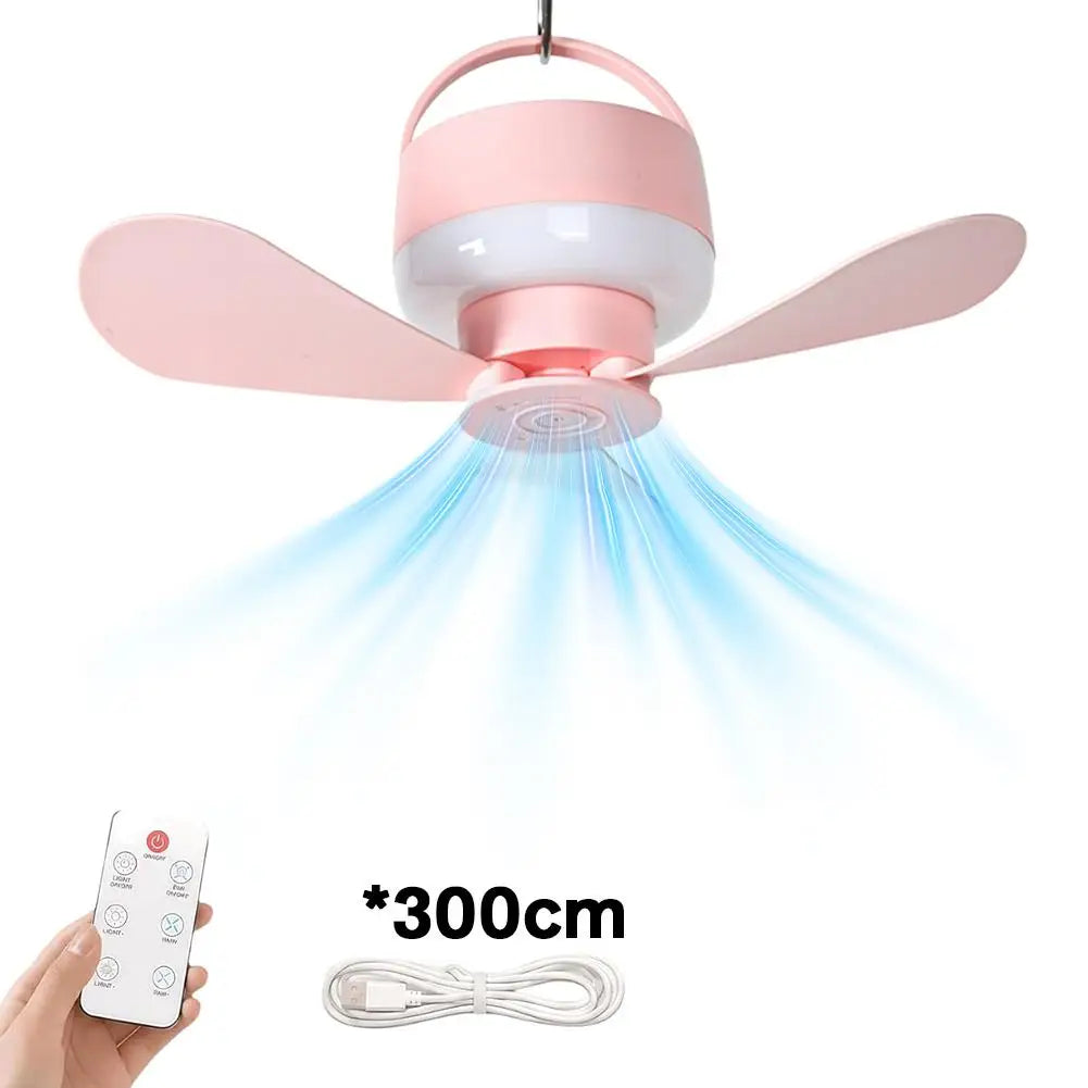 USB Rechargeable Mini Ceiling Fan With Light Remote Control Dimmable Led Hanging Fan For Student Dormitory Camping Tent RV Oasis Select Pink1