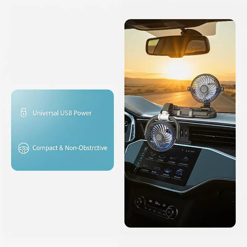 Air Vent 3 Speed 5V 1A Car USB Cooling Fan 360 Degree Adjustable Air Outlet Car Fan 5-Blade Low Noise For Car Truck SUV Sedan Oasis Select