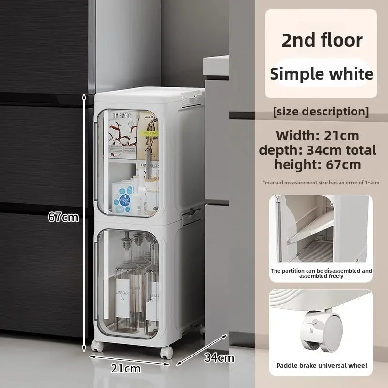 Multi-functional Crack rack kitchen locker refrigerator very narrow 21cm wide storage cabinet bathroom trolley Oasis Select Bai-2