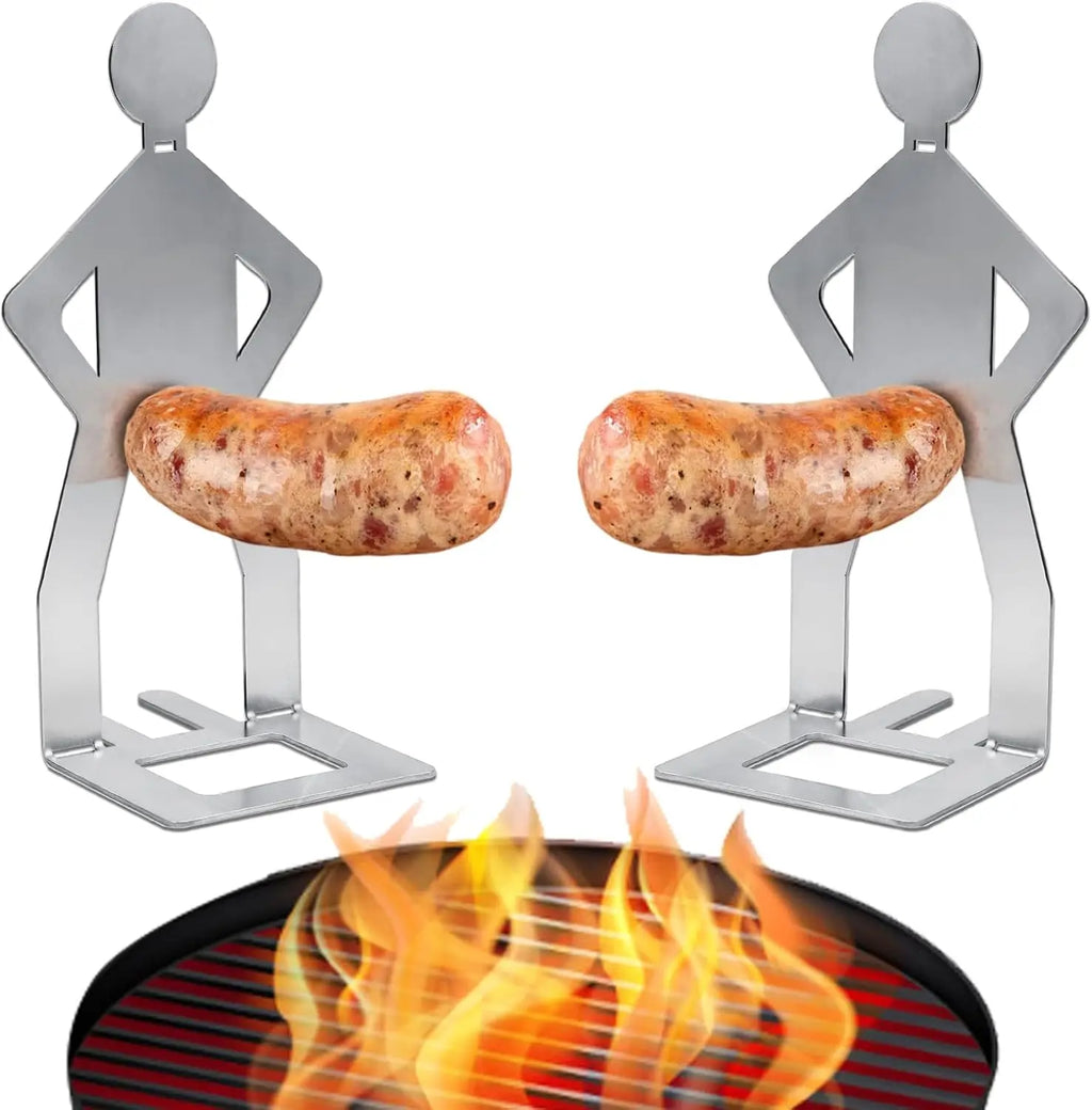 1-4pcs Reusable Stainless Steel Hot Dog Holders Funny Standing Man Sausage Grill Rack for Barbecue Camping Spring Trip BBQ Oasis Select 2PCS