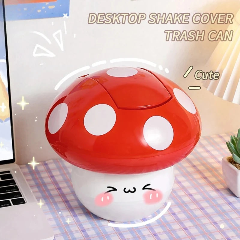 Mini Household Accessories Cute Garbage Can Waste Bin with Lid Detachable Collect Rubbish Red Mushroom Table Desk Binwastebaske Oasis Select