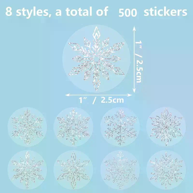 500 Sheets/roll Transparent Snowflakes Stickers Christmas Tags Stickers For Kids Gift Baking Package Envelope Decor Stationery Oasis Select