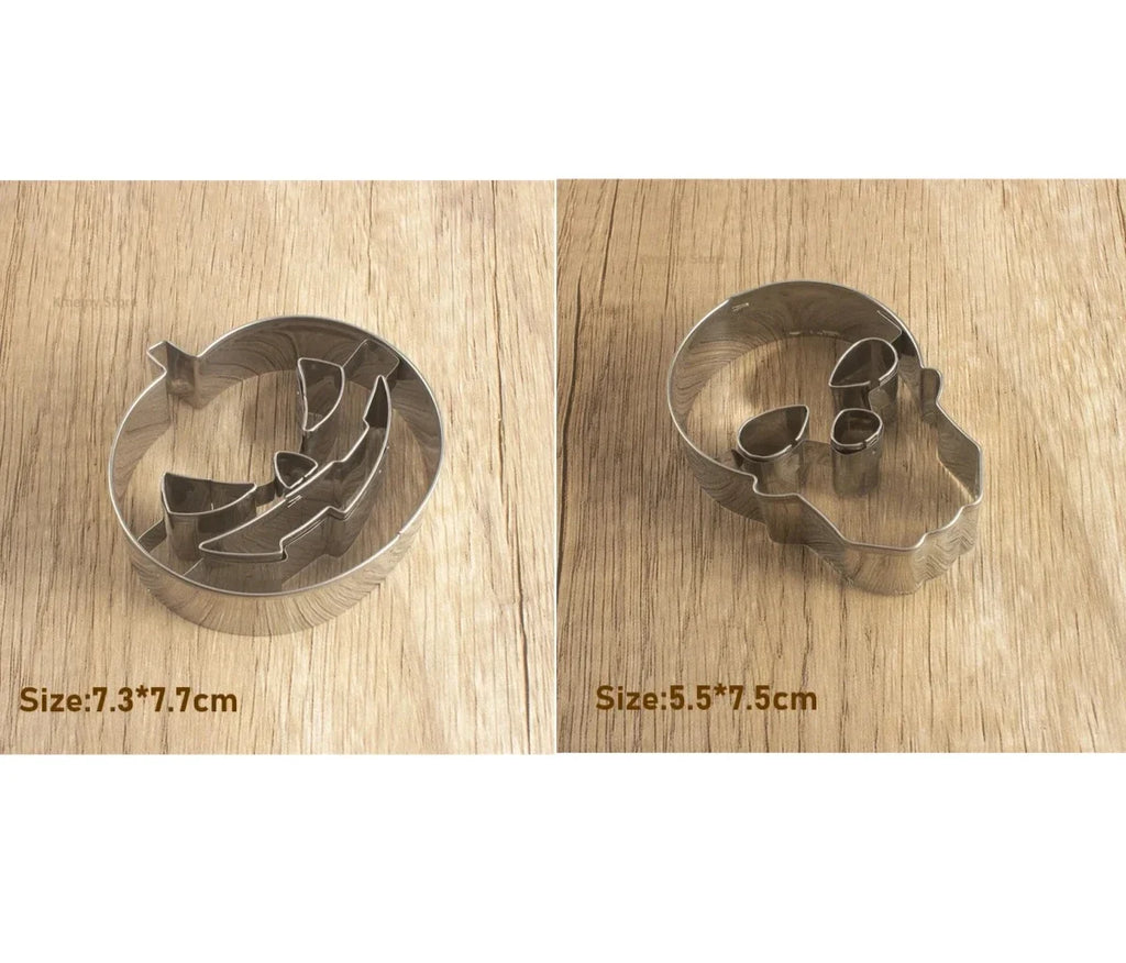Halloween Sugar Flipping Cookie Mold Stainless Steel Skull Pumpkin Cookie Cutting Cake Mold Baking Utensils Oasis Select set A
