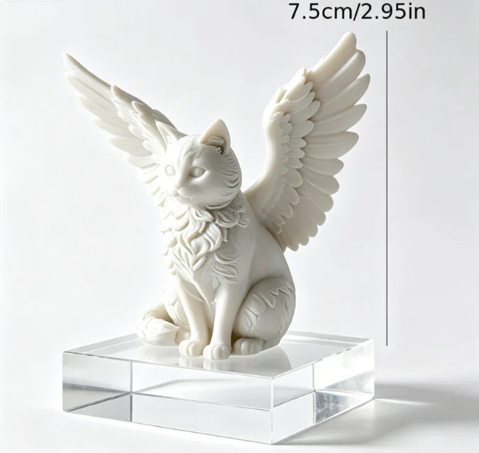 Angel Wing Cats Figurines 3D Printed Memorial Pets Commemorative Ornaments Statue Kitten Sculptures for Home Desktop Study Decor Oasis Select angel cat white