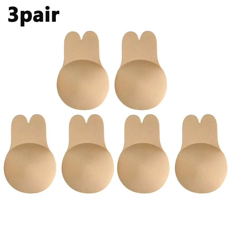 Women Breast Lifting Stickers Push Up Bras Silicone Invisible Chest Strapless Breast Rabbit Lift Up Tape Nipple Cover Bra Pads Oasis Select Skin Color-3pair 13cm