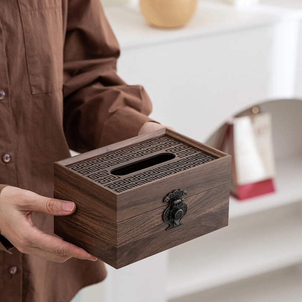 New Chinese-style Living Room Imitation Wood Grain Tissue Box Desktop Storage Box with Lid Creative Tissue Box Oasis Select A