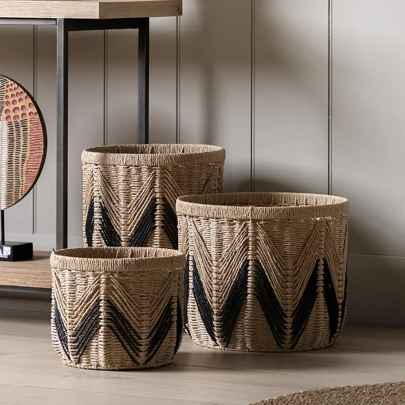 Nordic Wind Floor Storage Basket Rattan Woven Tabletop Woven Basket Decorative Paper Woven Basket Finishing Storage Box Oasis Select