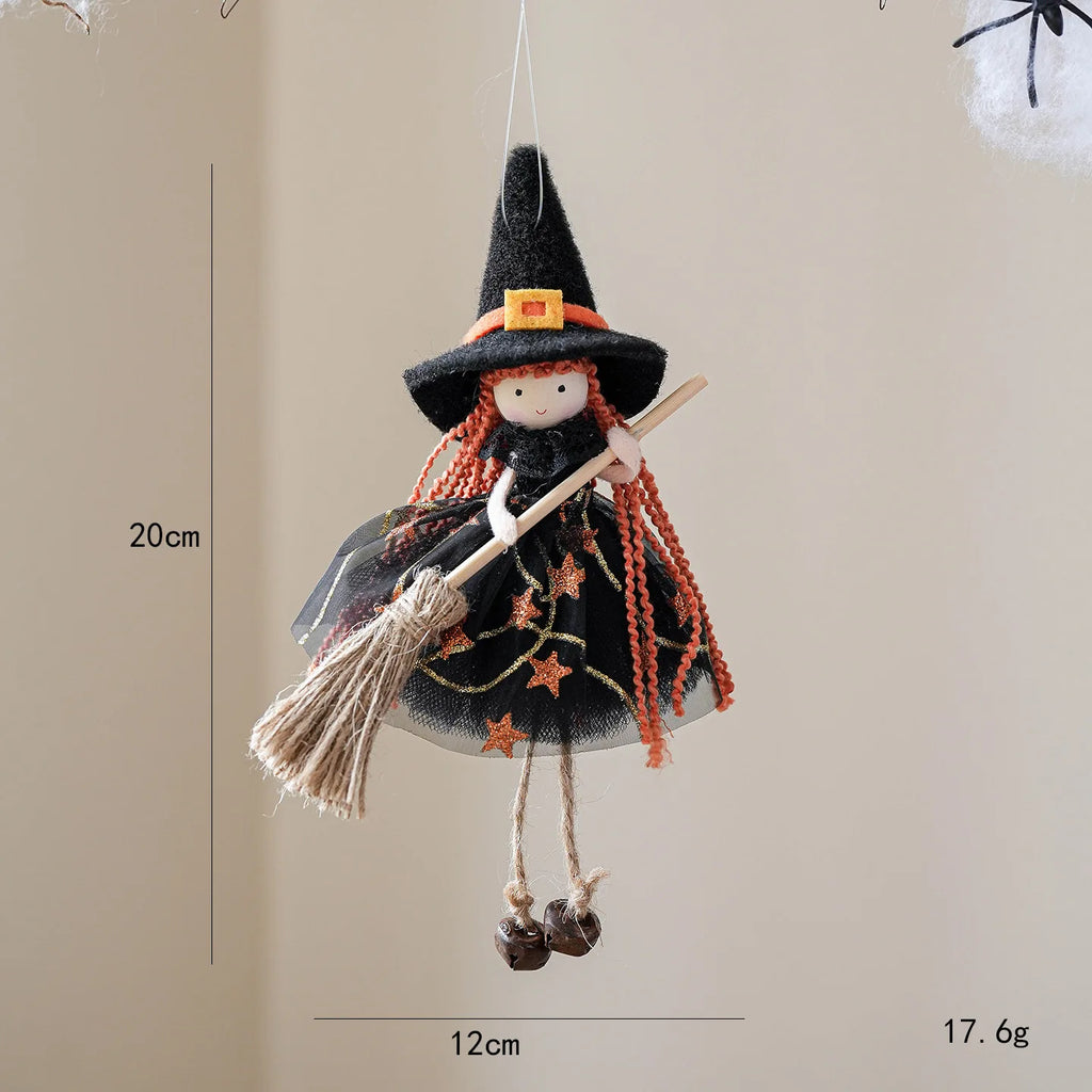 Creative Scary Halloween Apron Witch Doll Funny Cute Broom Witch Decoration Handicraft Halloween Witch Pendant Cosplay Party Oasis Select Black