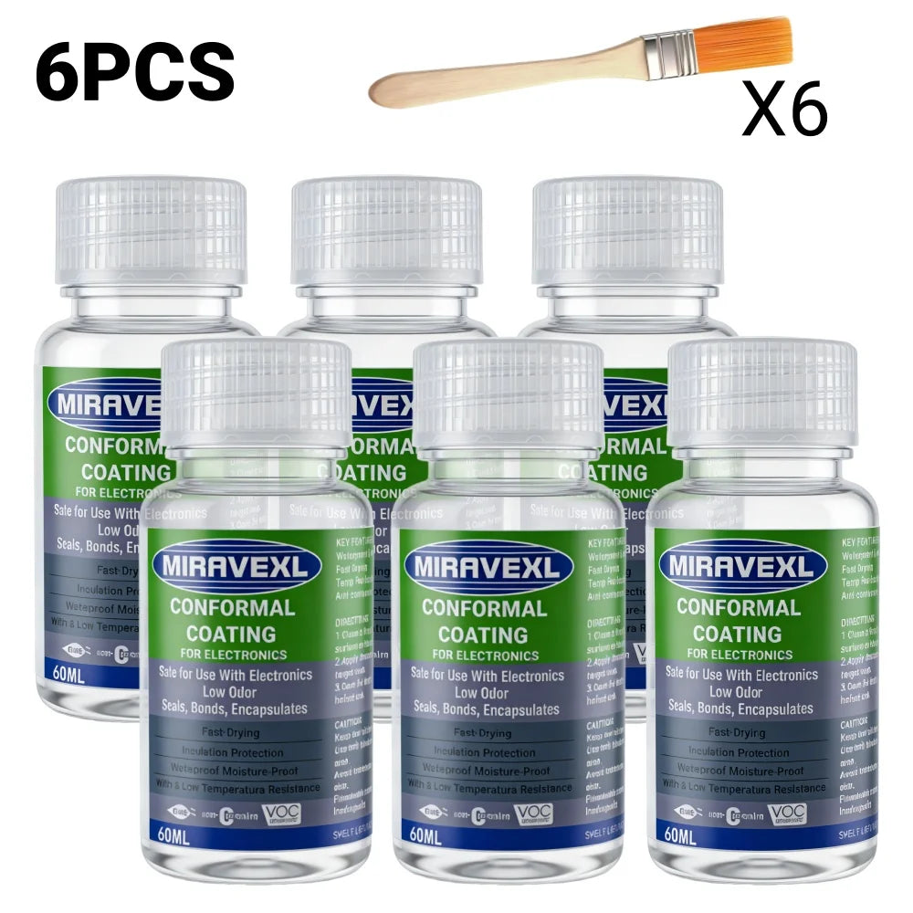 MIRAVEXL Clear Conformal Coating bottle with applicator brush offers thermalresistance, seals bonds and encapsulating properties Oasis Select 6PCS