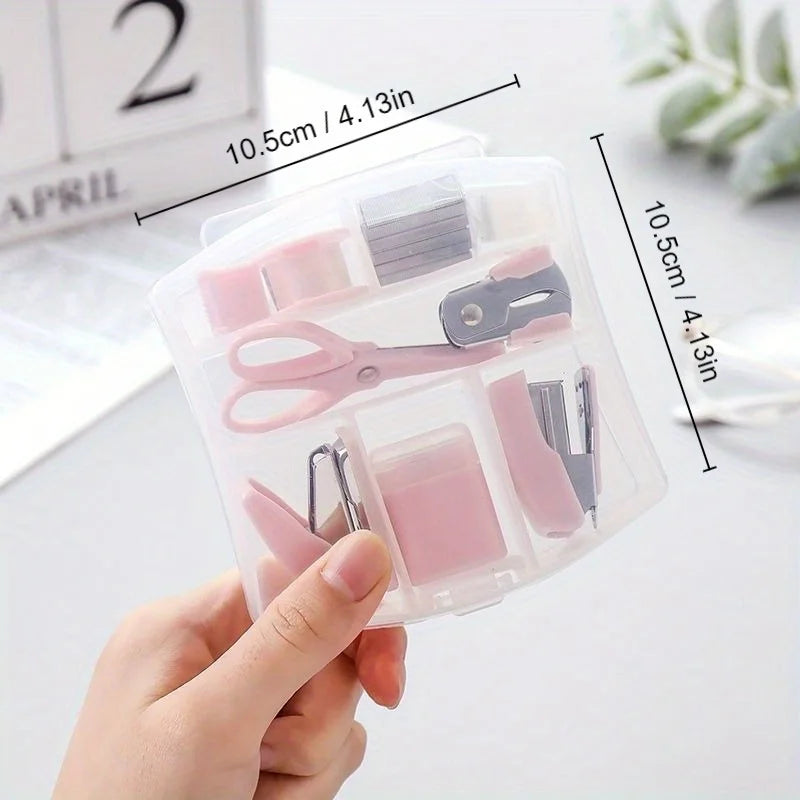 8PCS portable office school mini stationery gift box, including puncher, stapler, small tape, pencil case, scissors, 500 staples Oasis Select