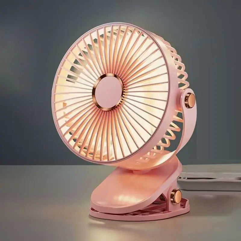 Portable Mini 360° Rotatable USB Charging Clip On Desk Fan with Night Light, Clip Hanging Cooling Fan for Indoor & Outdoor Use Oasis Select USB Type-C Pink