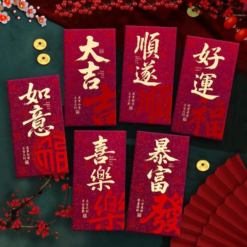 6Pcs Paper 2026 Horse Year Red Envelope Mini Cartoon Lucky Money Bag Traditional Blessing Red Pocket Marriage Celebration Oasis Select B9