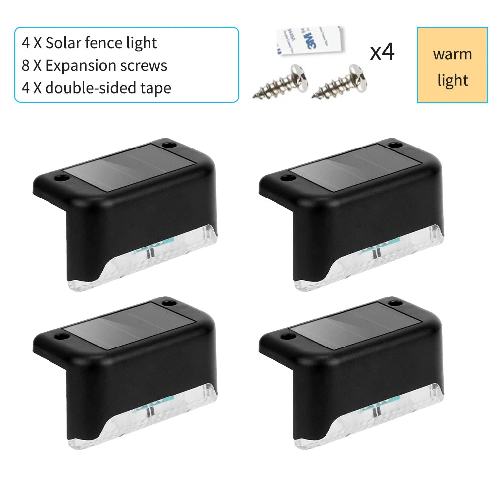 Mini Solar LED Deck Lights Garden Step Sun Power Waterproof Lamp Outdoor Balcony Fence Stairs Decoration Small Night Light Oasis Select warm light 4PCS