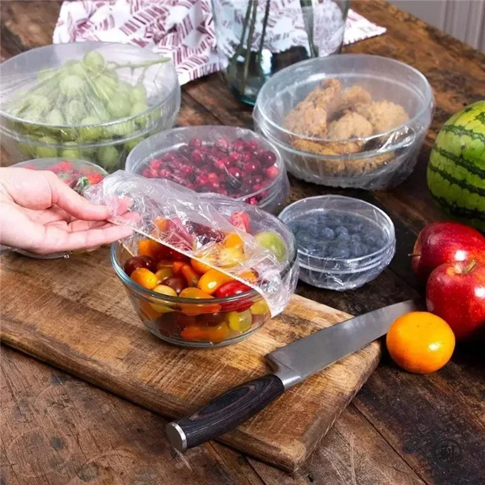100/200pc Reusable Stretch Lids for Food Preservation + Disposable Shower Caps - Ideal for Kitchen Storage and Shower Prote Oasis Select