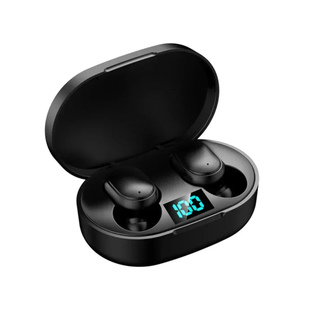 Digital Display Bluetooth Earphones with Mic TWS E6S Wireless Bluetooth Headset Noise Cancelling Headset for Xiaomi Huawei Oppo Oasis Select black