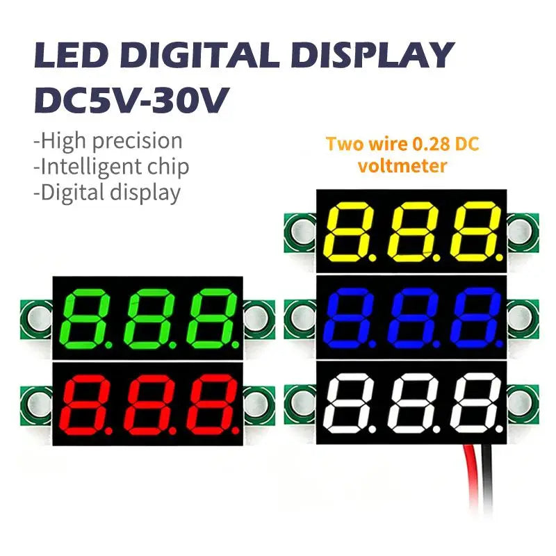 DC 5–30V Mini LED Digital Voltmeter | 0.28" Panel Voltage Meter