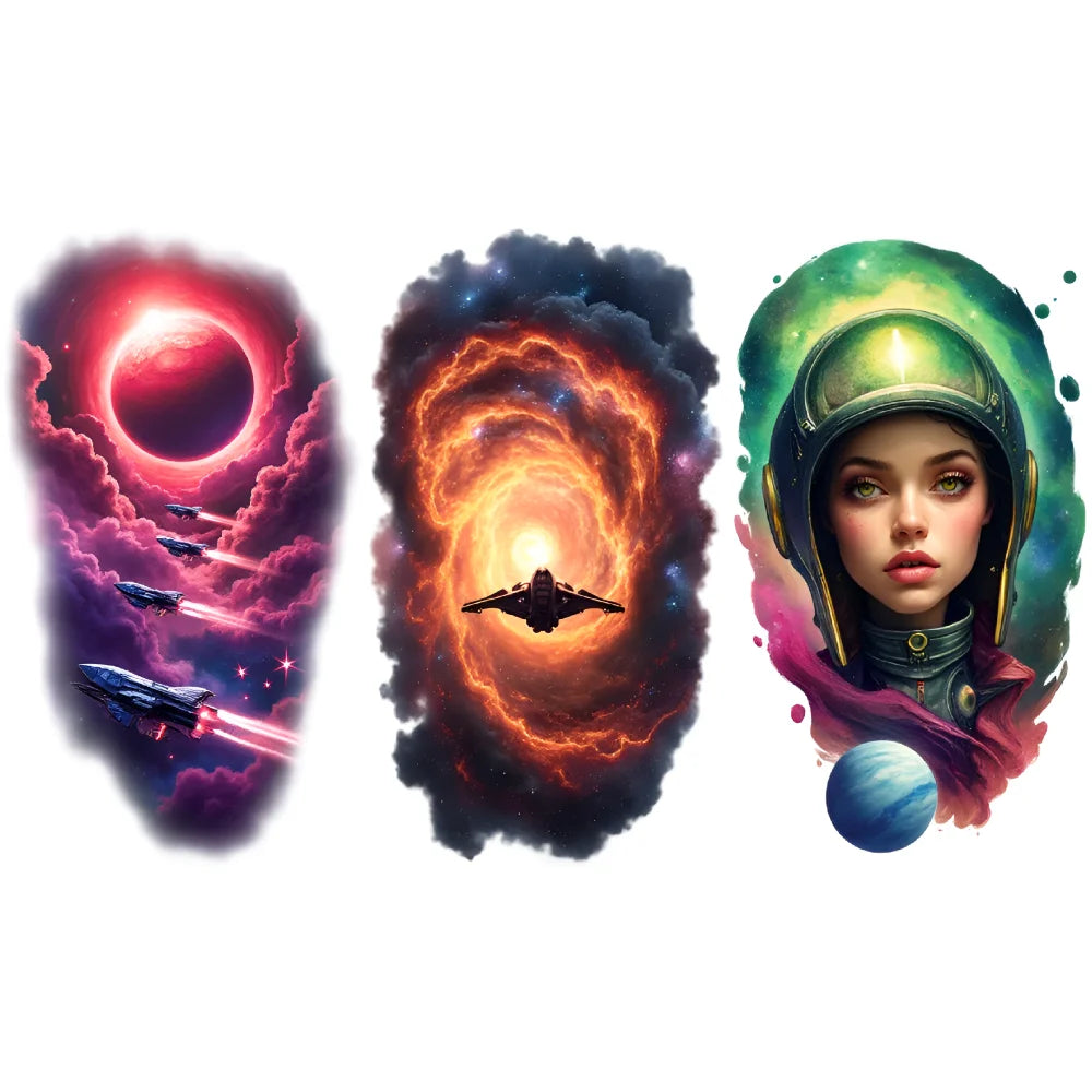 3-Pack Galaxy Temporary Tattoos – Planets, Astronauts & Space