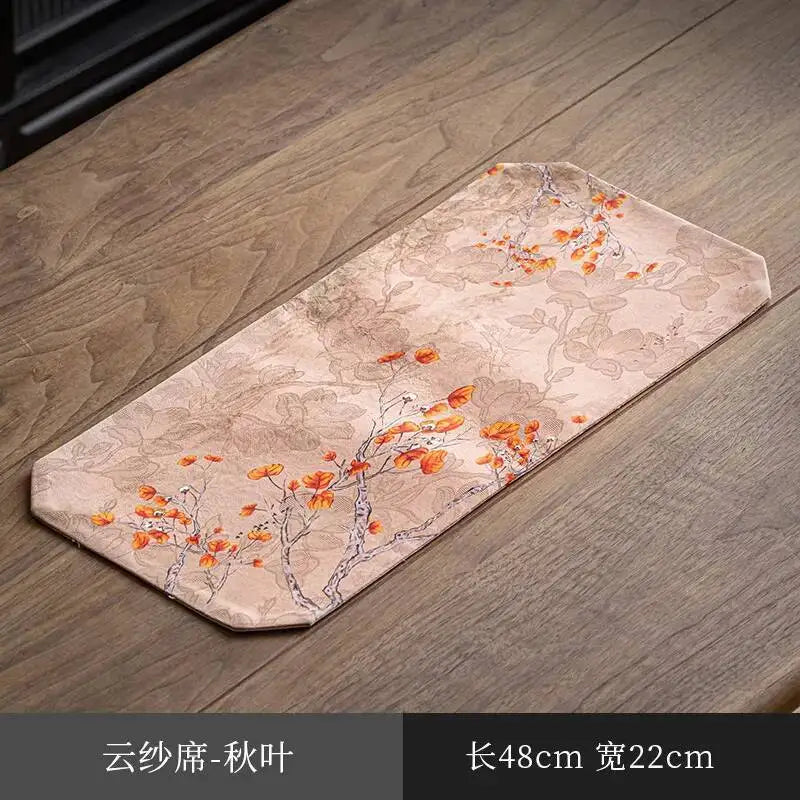 Chinese Zen Style Small Tea Table Mat Heat Insulation Waterproof Cloth Mat Chinese Style Silk Fabric Double-sided Dry Oasis Select Mat - Autumn Leaves