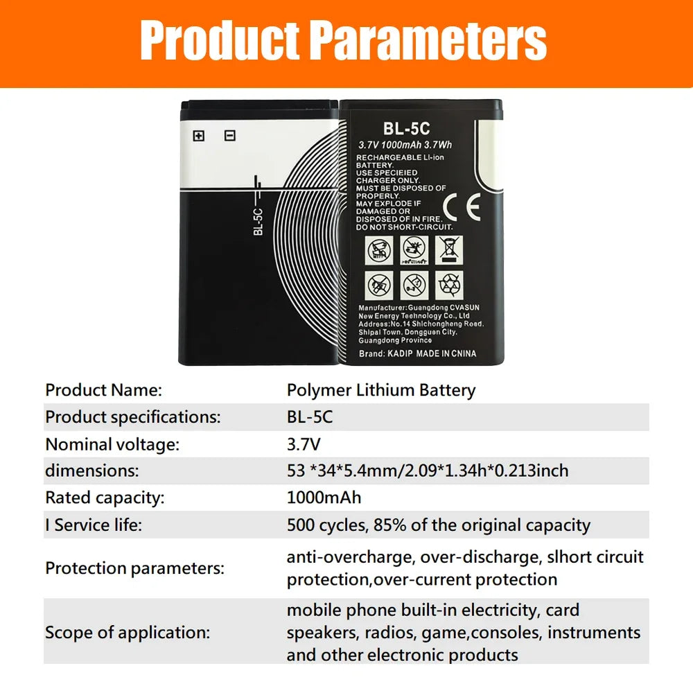 BL-5C 3.7V 1000mAh Rechargeable Battery BL5C BL 5C Phone Battery 2112 2118 2255 2270 2280 2300 2600 2610 3125 3230 Radios Oasis Select