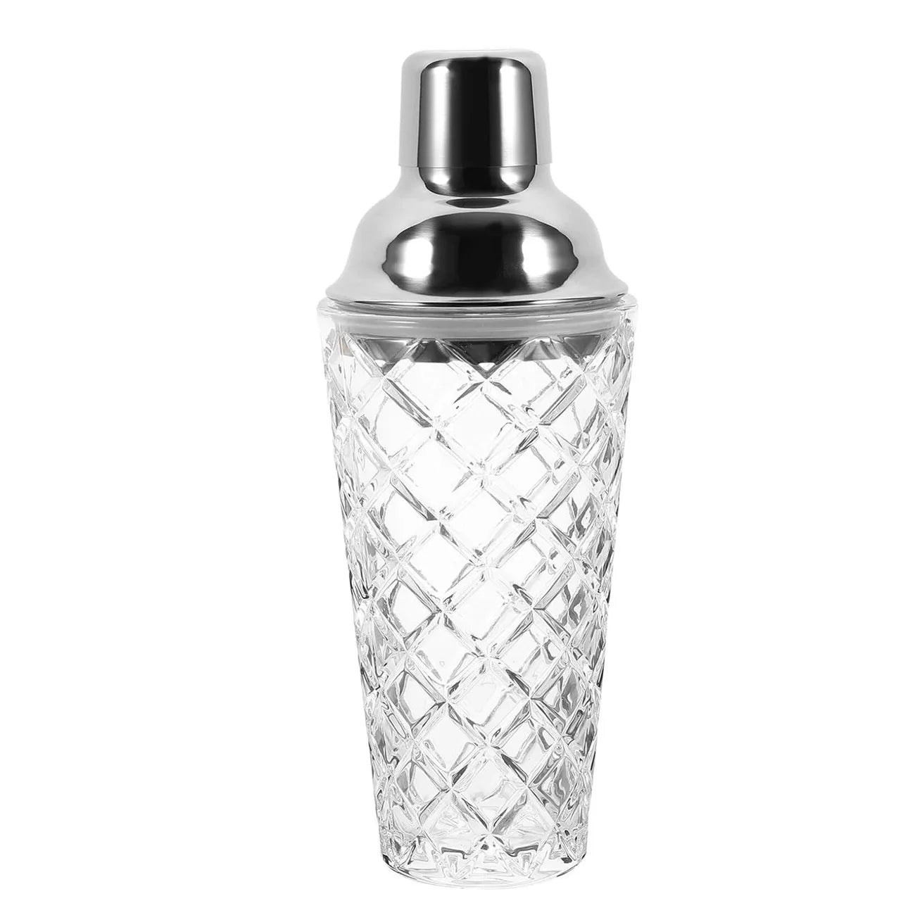 Glass Cocktail Shaker Kit Crystal Cocktail Shaker, 17oz Martini Shaker with Leakproof Metallic Steel Lid&Strainer for Home Oasis Select B-Silver