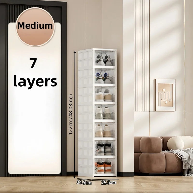 White Foldable Shoe Cabinet,3-9 Tier Heavy-Duty Storage Box for Shoes, Bags, Figurines in Living Room/Bedroom Oasis Select 7 Layers