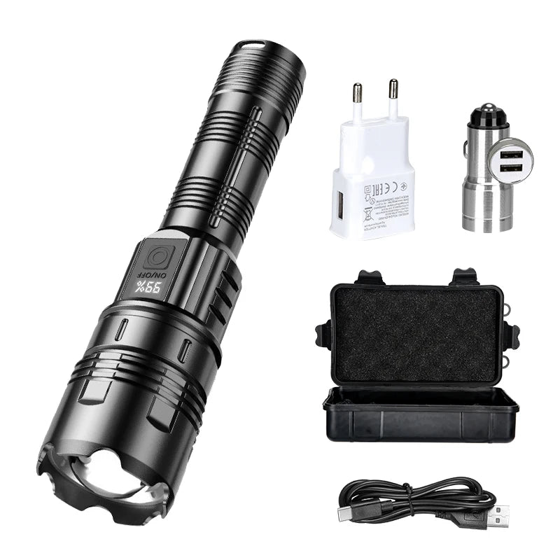 Rechargeable Led Flashlight Super Bright Portable Ultra Power Long Range Tactical Torch Lamp Outdoor Emergency Camping Lantern Oasis Select Set B