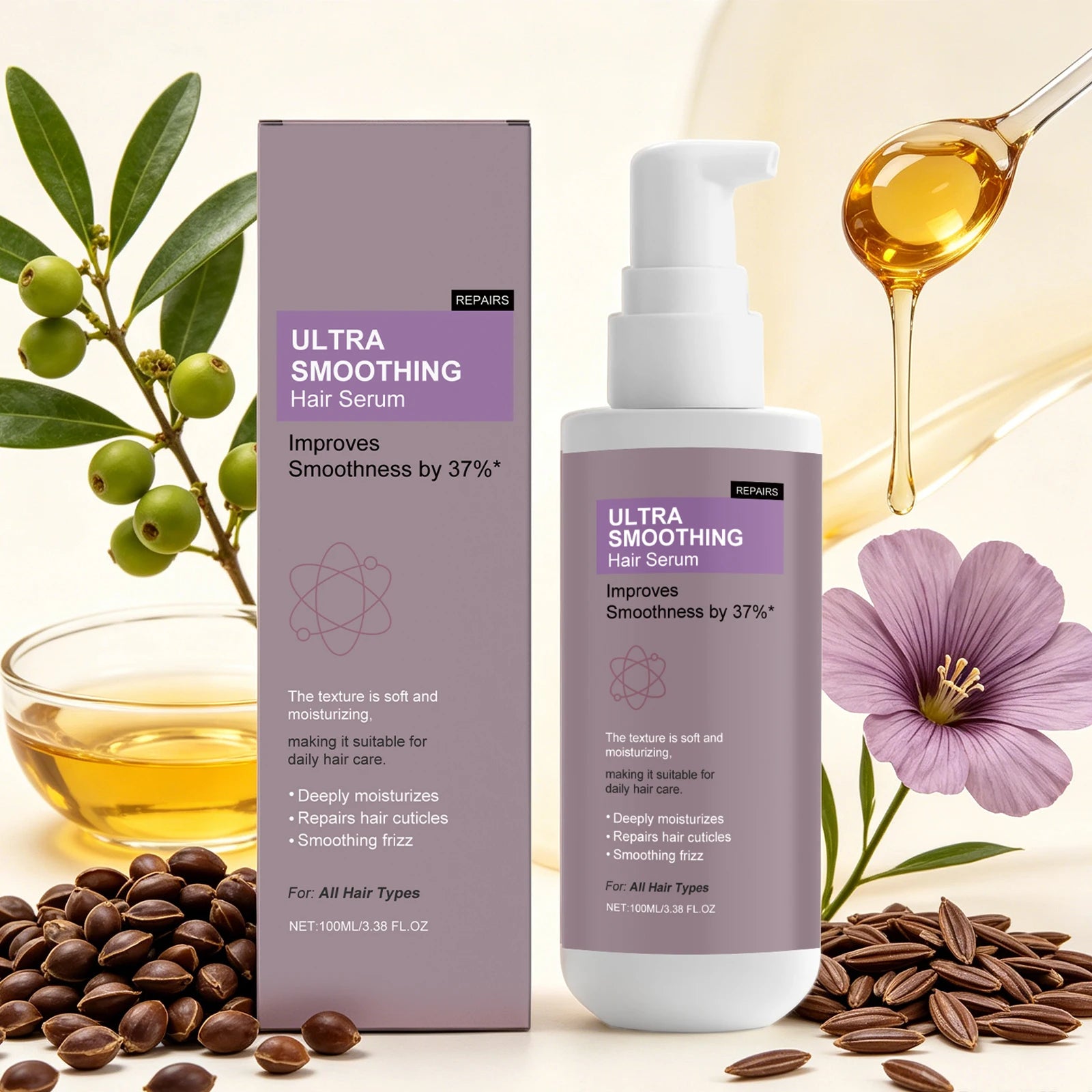 37% Smoothing Hair Serum for Dry & Frizzy Hair Anti-Frizz & Cuticle Repair Serum Prevent Hair Loss Reduce Breakage Hair Care Oasis Select