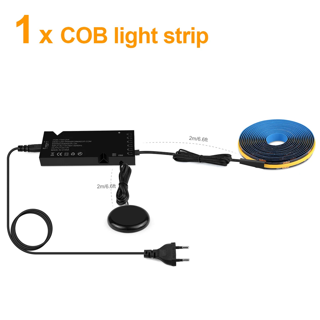 12V Acoustic Wall Panel Decor Lamp More Covert Dimmable Black PCB COB Light Strip With Touch Swtich,For TV Cabinet Backlight Oasis Select 1PCS COB Strip Neutral White USA Power Plug|3M 9.84FT