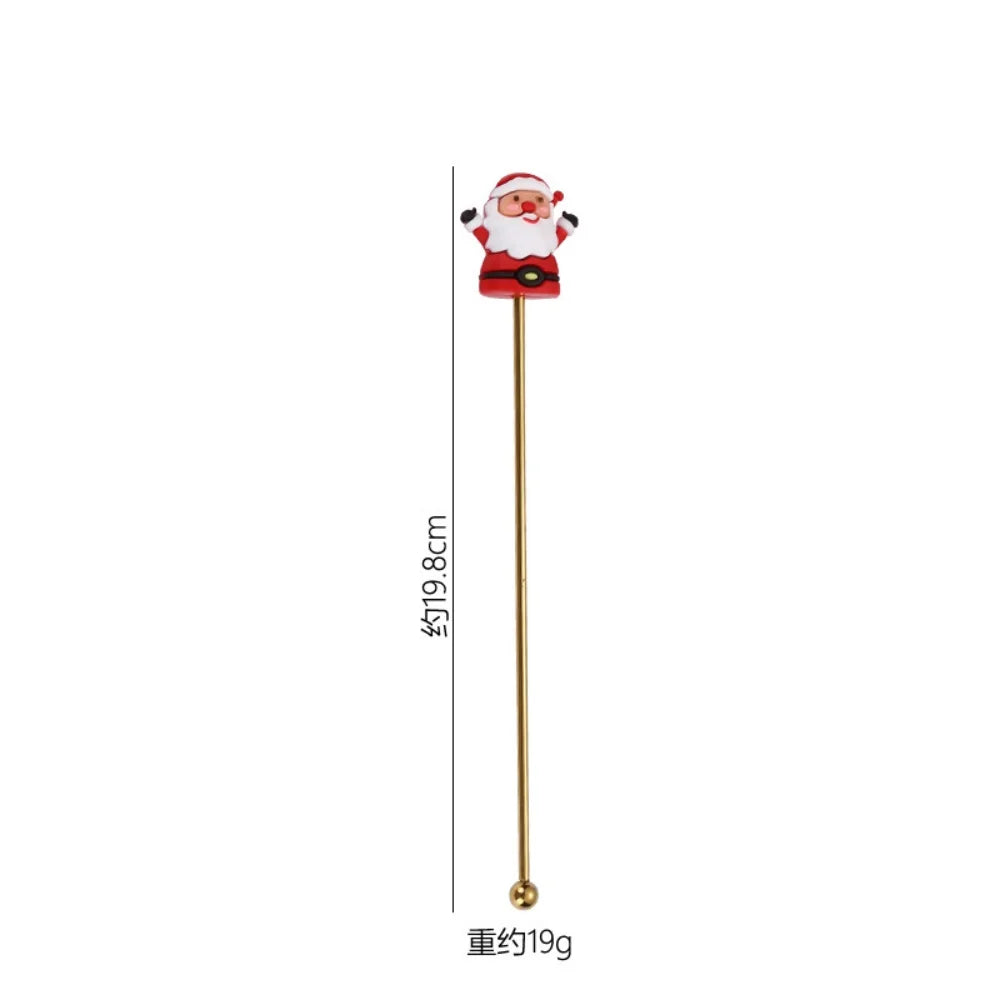 1Pcs Stainless Steel Stirring Sticks Christmas Decorative Drink Stirrers for Coffee Tea and Cocktail for Party and Bar Use Oasis Select Santa Claus