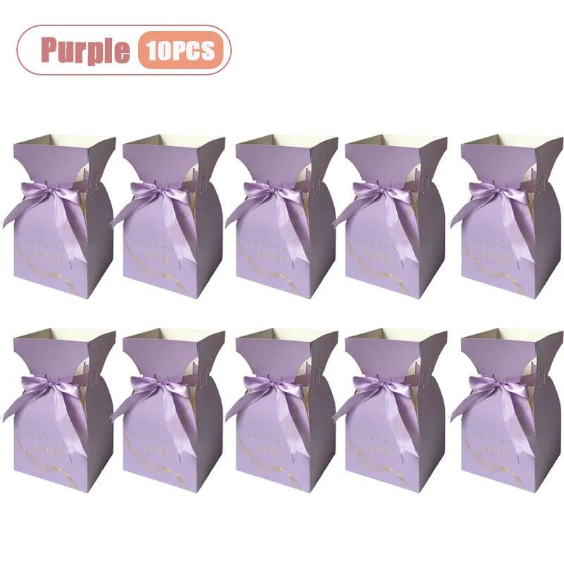 10-40PCS Valentine S Day Flower Box Gift Packaging Bouquet Wrap Floral Arrangement Supplies Handbag Basket with Handle Oasis Select Purple-10PCS 20x11x11CM