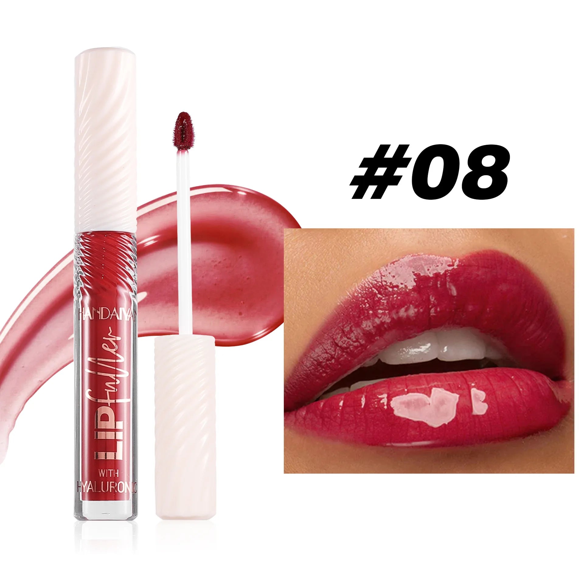 HANDAIYAN 8 Color Mirror Lip Gloss with Hyaluronic Acid Hydrating Moisturizing Pearl Infused Glossy Lipstick for Plump Lips Oasis Select 08