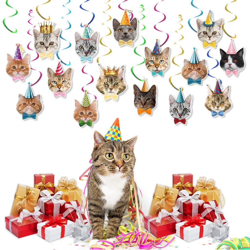 Cat Party Decor Must - Haves: Spiral Cat Head Hanging Cards - Perfect for Pet Cat Gathering Decor Oasis Select