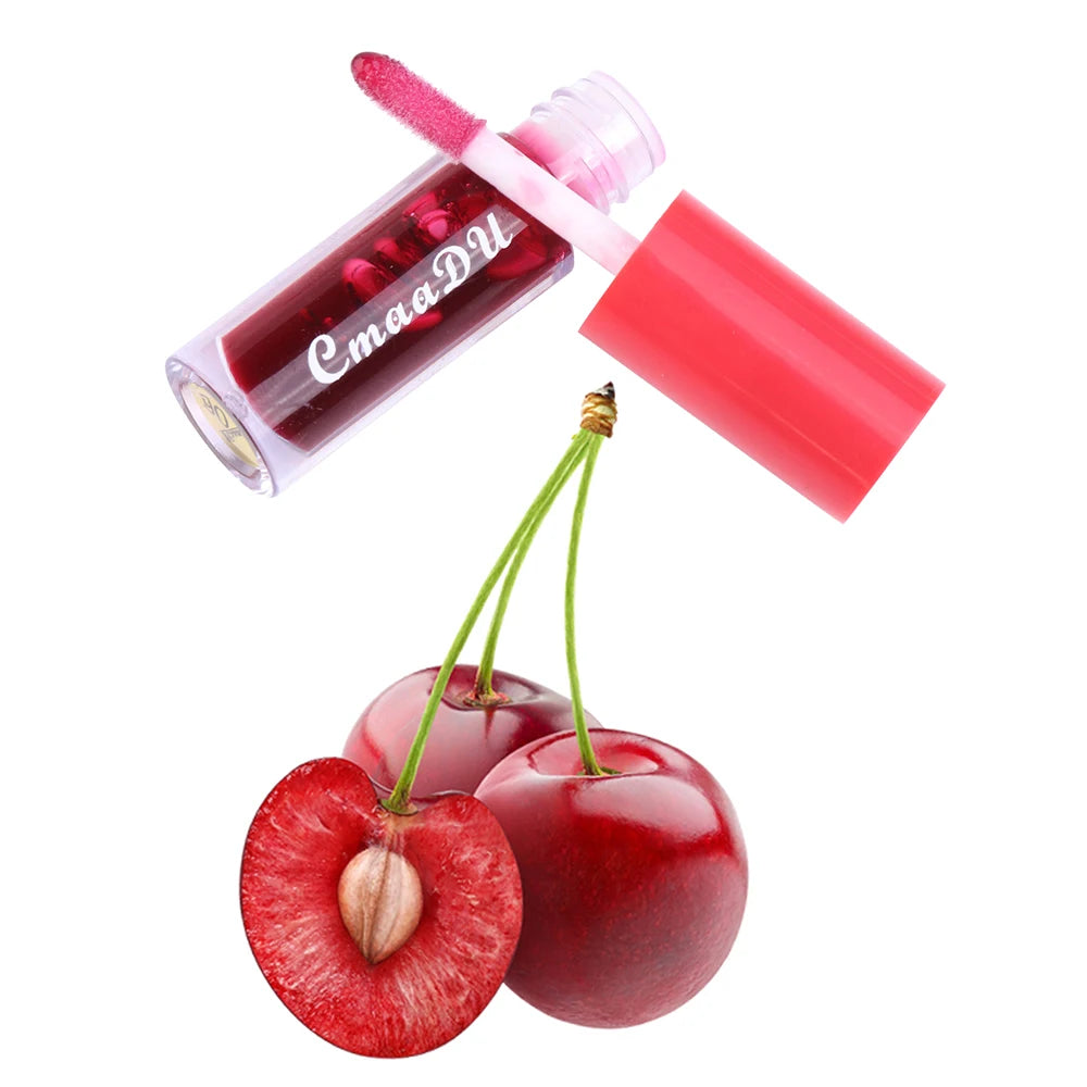 CmaaDu 1 Pcs Moisturizing Hydrating Lip Gloss Lipstick Cherry Flavor Fruit Anti-cracking Long-lasting Waterproof Lip Glaze Red Oasis Select