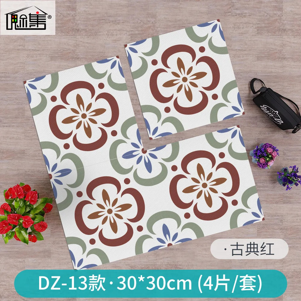Kitchen Bathroom Oil Waterproof Non-slip Twill Floor Paste Bathroom Bedroom Living Room DIY Floor Paste Stickers Oasis Select DZ-13 30cmx30cm(4pcs-1set)