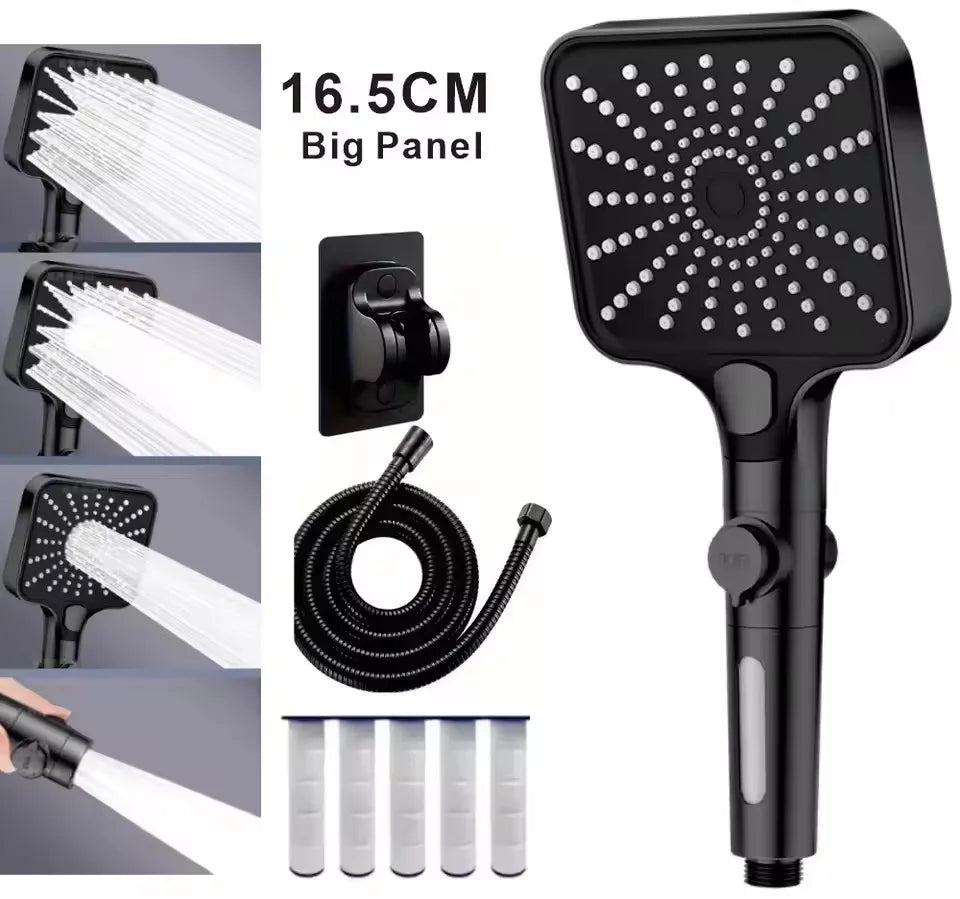 16CM Big Panel High Pressure Shower Head Water Saving 3 Modes Filter One-Key Stop Water Massage Sprayer Bathroom Accessories Oasis Select