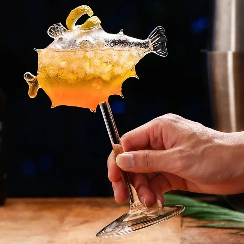 Creativity Cocktail Glass Porcupine Fish Shape Goblet Glass Thorn Fish-Shaped Cup Bar Ktv Nightclub Wedding Party Birthday Gift Oasis Select