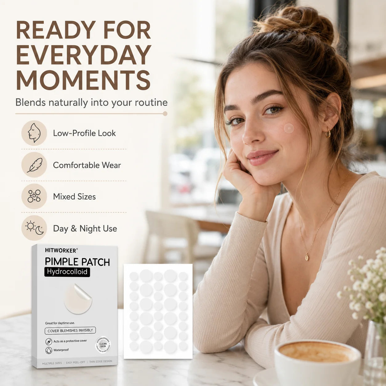 HITWORKER Hydrocolloid Pimple Patch Invisible Spot Cover, Mixed Sizes, Thin Edge, Easy Peel-Off, Waterproof for Day & Night Uses Oasis Select