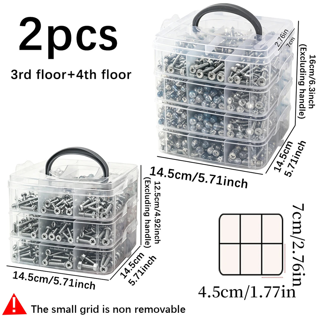 2pcs stackable plastic hardware accessory storage boxe multi-layer combination bolt part sorting box portable toolbox household Oasis Select 3pcsx4pcs