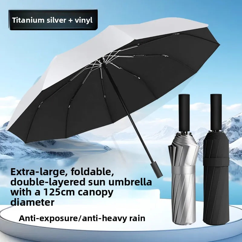Oversized Folding Sun Umbrella Black Glue UV Blocking Parasol Wind Resistant Double Layer Shade Umbrella for Travel Oasis Select