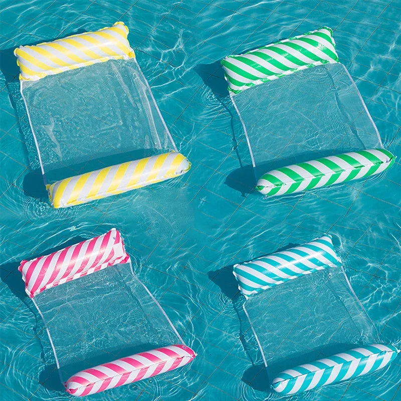 Foldable Striped Inflatable Lounge Chair, Suitable For Swimming Pool Parties And Beach Leisure Floating Beds With Net Backrest Oasis Select