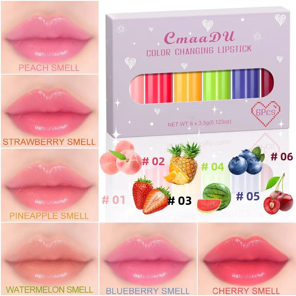 CmaaDu 6-Color Long-Lasting Moisturize Lip Gloss Waterproof Liquid Lipstick Set - Fruity，Color Changes As the Temperature Rises Oasis Select