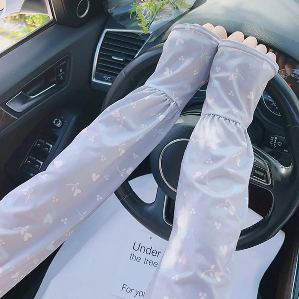 Breathable Ice Silk Sleeve Loose Fit Love Flower Print Sun Protection Sleeves Cooling Material UV Protection Sleeves Cycling Oasis Select Grey