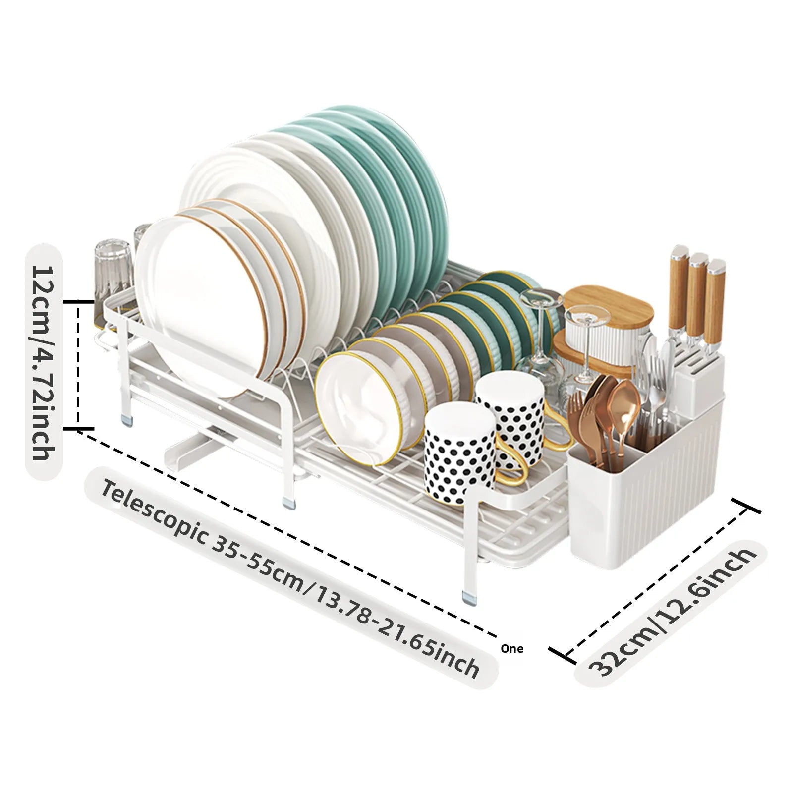 Retractable dish storage rack, tableware, cups, tableware and chopsticks, drain rack, household multi-functional kitchen rack Oasis Select White