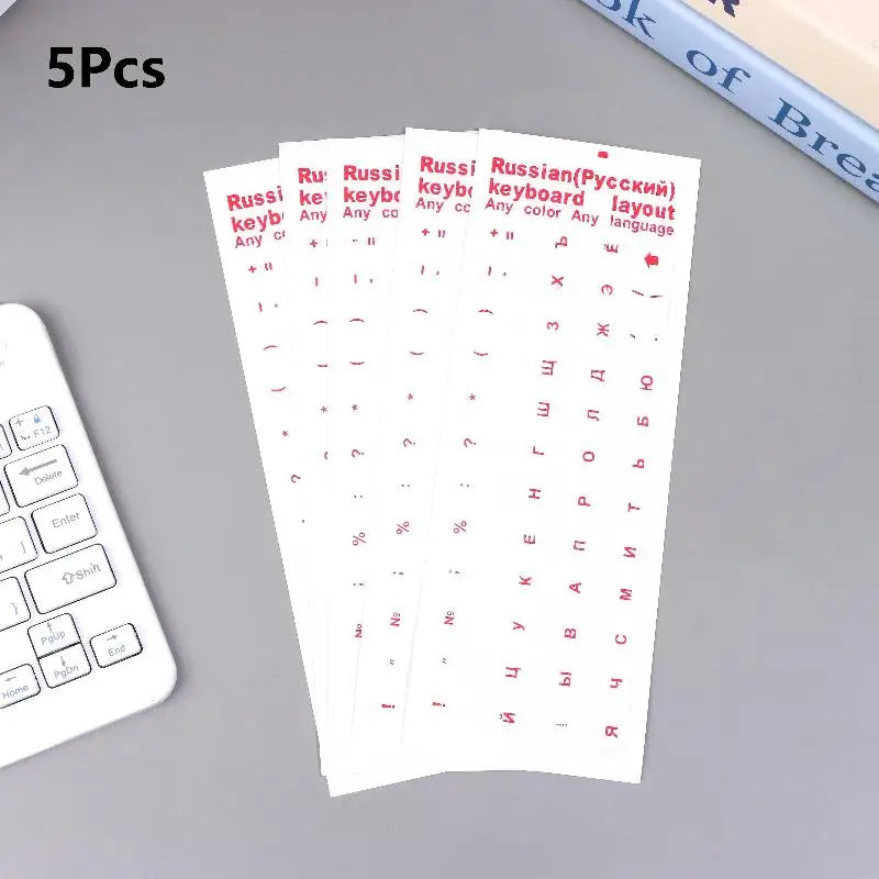 5Pcs Russian Keyboard Stickers Waterproof PVC Keyboard Decals For Laptop Desktop PC Decoration Universal Stickers Oasis Select Clear red