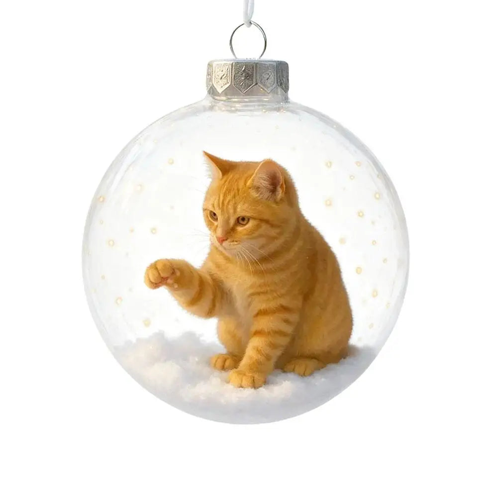 Cute Kitten Ball Christmas Ornaments Decoration 10x10x10cm PP Christmas Tree Cat Ball Pendant Ornament Xmas Tree Hanging Decor Oasis Select E